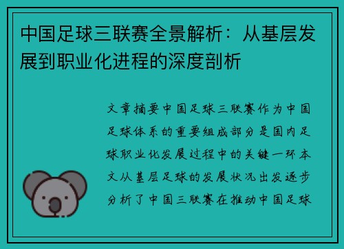 中国足球三联赛全景解析：从基层发展到职业化进程的深度剖析